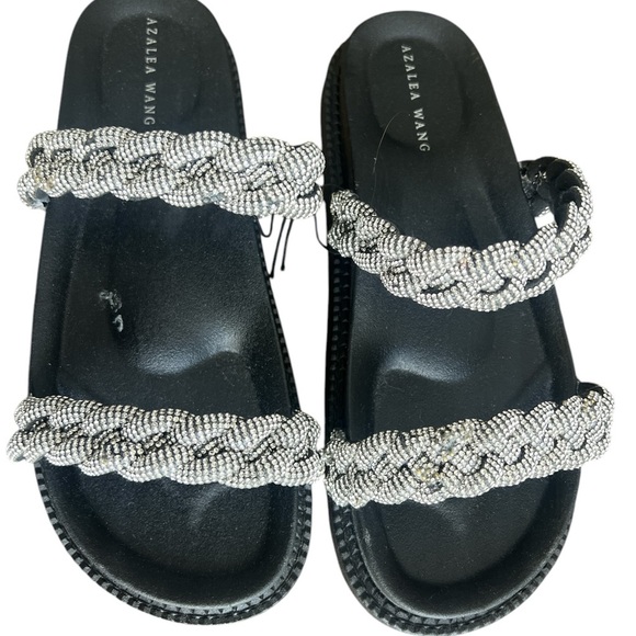 Black and Silver Braided Sandals with Textured Straps - Picture 6 of 7